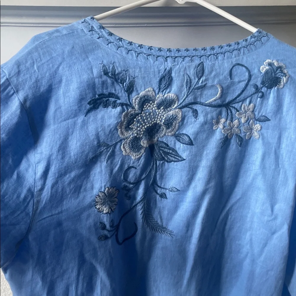 Johnny Was Embroidered Light Blue Floral Tunic - Picture 8 of 12